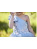 One Shoulder Blue Ivory Flower Girl Dress